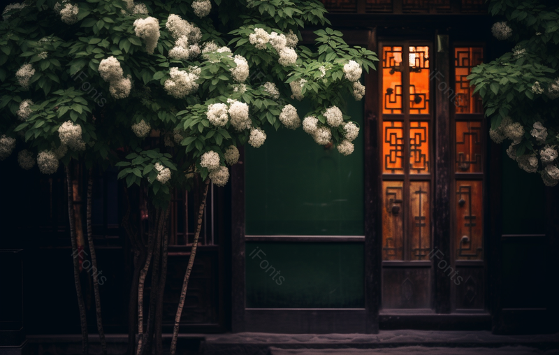 春天清凉山崇正书院的植物绣球花与古代建筑实拍摄影图,高清,摄影图,摄影图片,图片大全,摄影图免费下载